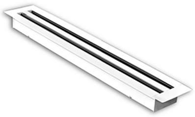 A linear slot diffuser is popular in contemporary homes and usually appears as a long narrow rectangular slot that is mostly semi-concealed in a fixed or suspended ceiling. Linear slot grilles may be single or contain a different number of slots in white and anodised silver finishes.